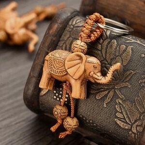 elephant keychain faux wood detailed